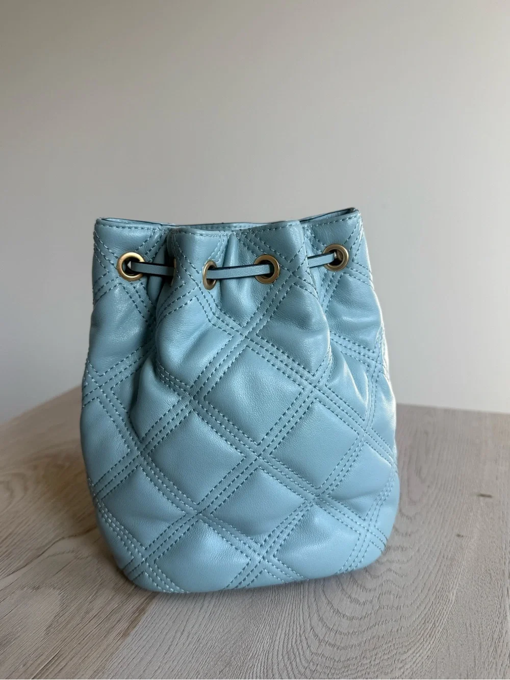 NWT Tory Burch Fleming Soft Mini Bucket Bag – Blue Leather